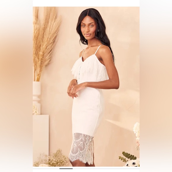 NWT Lulus White Lace Bodycon Midi Dress - Picture 3 of 12